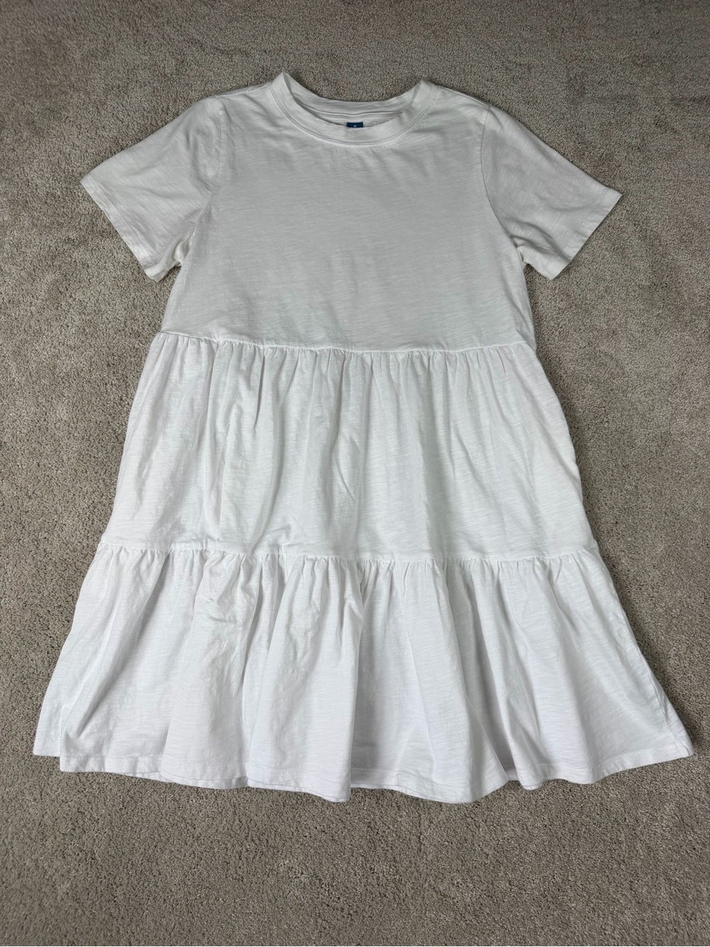 OLD NAVY Short Sleeve White Tiered Slub-Knit Mini Swing Dress Size Medium
